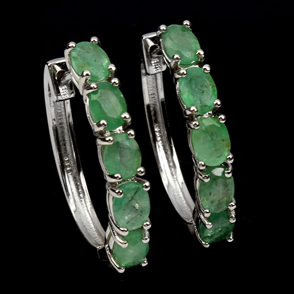 Pendientes De Plata Esterlina 925 Óvalo Esmeralda Piedra Preciosa Natural