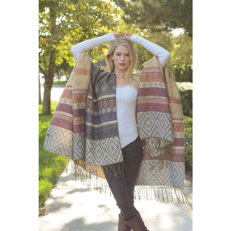 Multi patterned Tassel Poncho - image 1