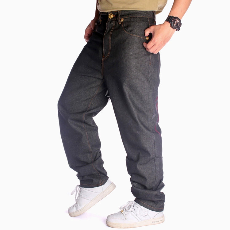 Mens Butterfly Embroidery Jeans Relaxed Fit Hip Hop Streetwear