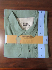 NWT Eddie Bauer Woven Tech Shirt UPF 50 Button Up Green Shirt Men's Size L