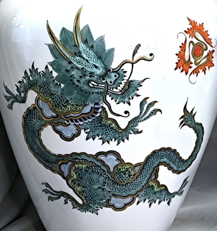 große Vase Drachen,grün Gold,handgemalt,PMM Porzellan Manufaktur München,28,5 cm - Bild 2 von 4