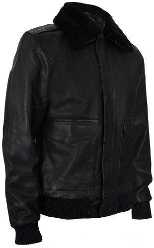 Men's Air Force A2 USAF Black Pilot Aviator Real Leather Flight Bomber Jacket - Picture 2 of 5