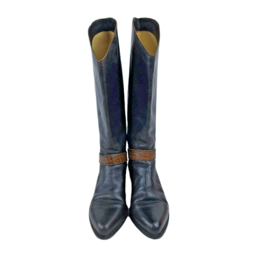 Vintage Bandolino Leather Riding Boots 1980s Low Heel Black/Brown Italy Size 7 - Picture 8 of 17
