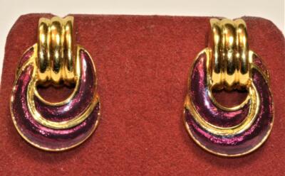Trifari Vintage 80er Signed Goldtone Emaille Swirl Tropfen Ohrhänger