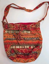Ecote Urban Outfitters Boho Tribal Coin Stud Crossbody Hobo Bag Red Orange