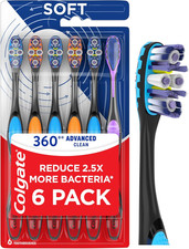 Colgate 360 Advanced Clean Adult Soft Toothbrush Pack, 6 Soft Bristled Toothbrus