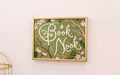Buchecke Cottagecore Text Zitat bunt Wand Blumen Bibliothek Leseecke Bo