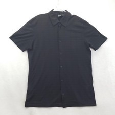 Hugo Boss Shirt Mens Large Black Check Short Sleeve Mercerised Cotton
