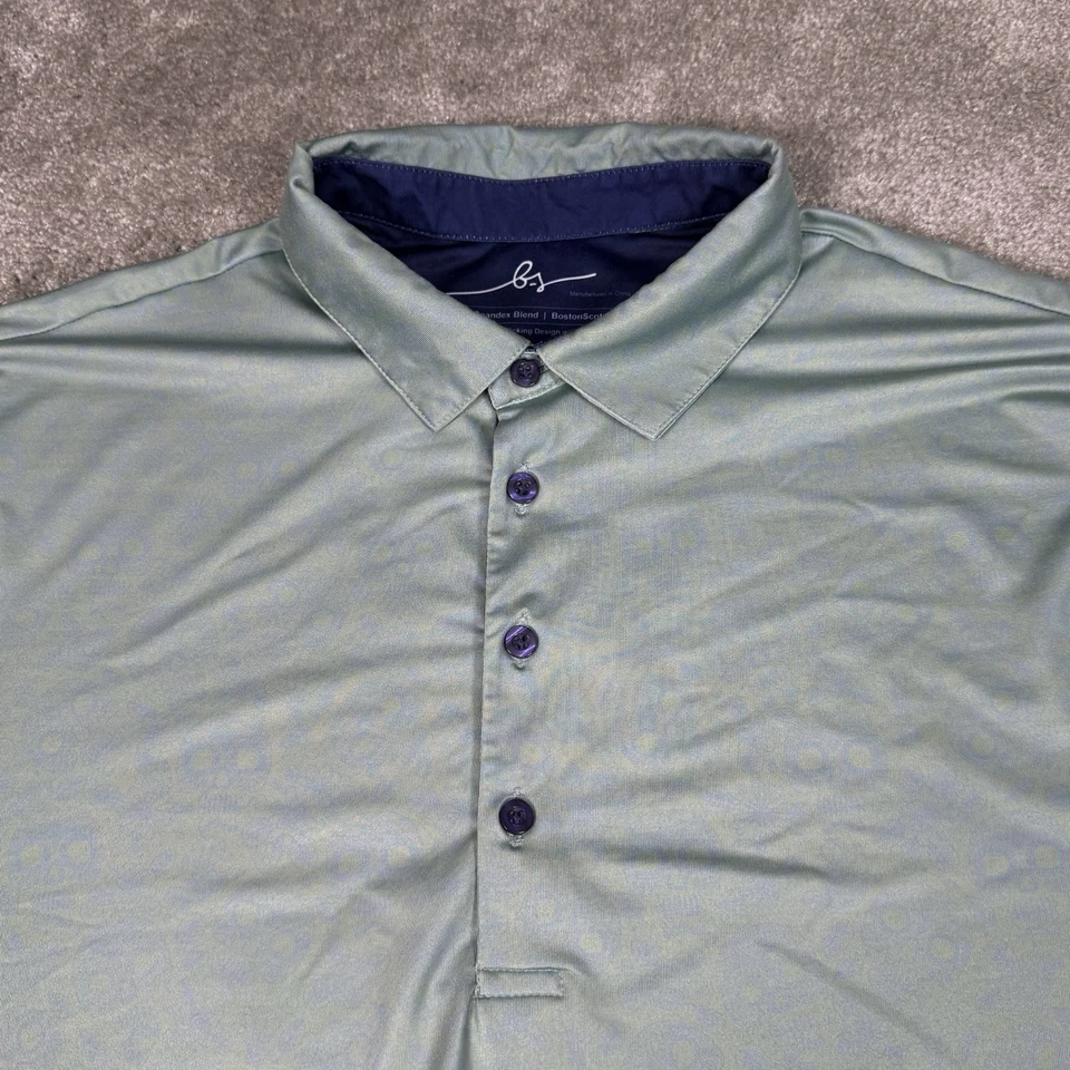 Camisa Polo Boston Scott Para Hombres XL Azul Verde Calavera AOP Atlética Golf UPF 50 Foto 2 de 4