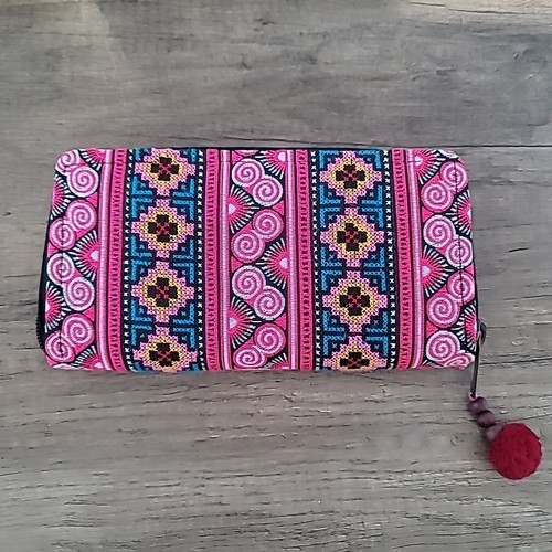 Wallet Handcrafted Thai Hmong Embroidered Cotton Cross Stitch Tribal Hippie Bag