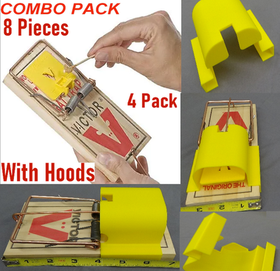 8 Pcs 4 Victor Large Professional M326 Rat Trap and 4 Hoods Combo
