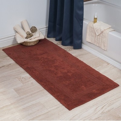 Lavish Home 24x60 Plush Cotton Reversible Bath Mat Runner Soft Absorbent Brick
