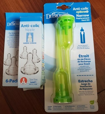 Dr Browns Nipple new Open Box 1 Missing (5)& Anti Colic Rplmt Vent Kit 2 Pc  8oz