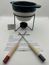 2 PC SET of ANKYO Ltd CERAMIC and METAL FONDUE SETS w/FONDUE FORKS