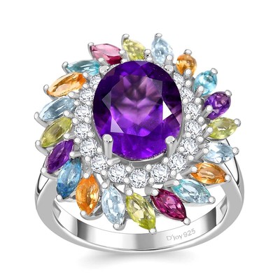 WUNDERSCHÖN!! Afrikanischer Amethyst & Multigem Halo rhodiniert Ring 4,50 ctw Größe 6