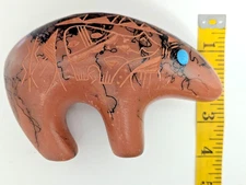 Navajo Red Clay Pottery shaped Bear w/ hand etched design/ Native American Art