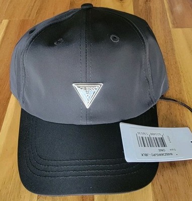 NEW Guess ''Gold'' Triangle Logo Baseball Hat Black Strap & Clasp Adjustable  Cap