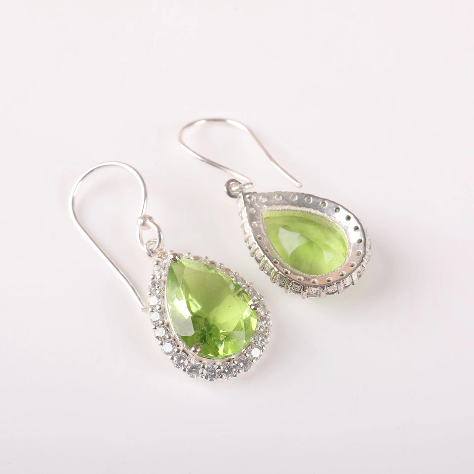 Peridot Gemstone 925 Sterling Silver Jewelry Zircon Earrings 1.37" Gift For Her Foto 2 de 4