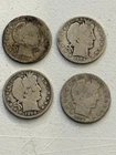 4- U.S Barber SILVER Half Dollars 1911, 1904, 1908 O & 1905 S 90%