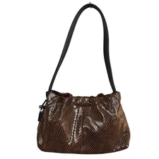 Andrew Marc New York Small brown leather print shoulder bag purse Y2K hobo