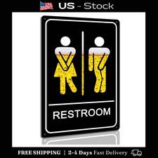 Unisex Restroom Signs Funny Toilet Door Metal Sign for Office or Business 8 X 12