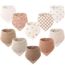 Muslin Baby Bibs 10 Pack Baby Bandana Drool Bibs 100% Cotton for Unisex Boys and