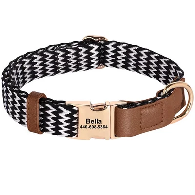 Hundehalsband mit Name personalisiert | Nylon & Leder | Rot Braun - Bild 1 von 4