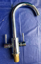 Chrome Dual Lever Monobloc Kitchen Tap – Swan Neck Spout – Engraved H/C – New