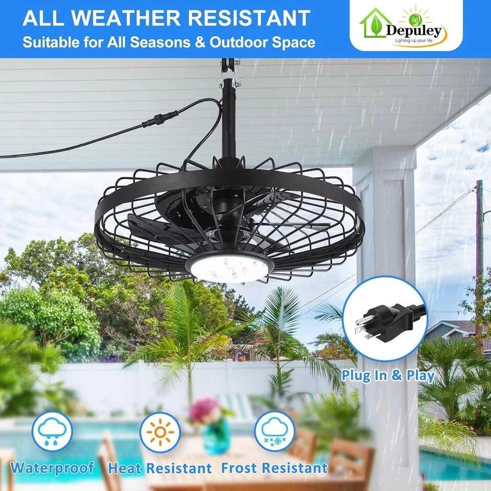 Depuley Outdoor Ceiling Fan with Light: 20 Inch Waterproof Gazebo Fans with Ligh - Image 3 of 4