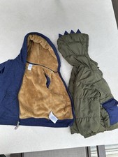 Two Boys Hooded Zip Up Jackets 4T One Dino One Soft Tan Blue