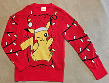 Pok mon Pikachu Christmas Holiday Red Knit Pullover Sweater Kids XS