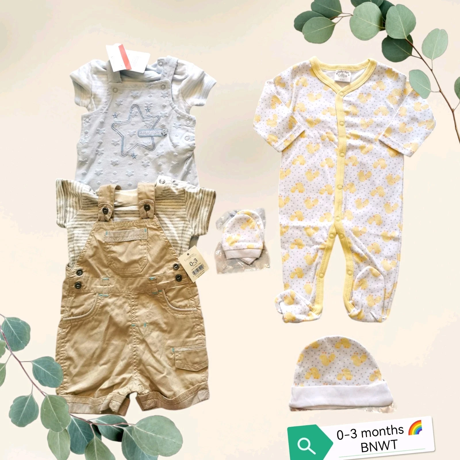Baby Boy Summer Clothes Bundle 0-3 Months Dungaree Romper Babygrow BNWT 🌈