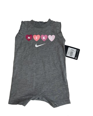 New Nike Baby Girls Size Month Knit Ruffle Gray Sleeve Romper