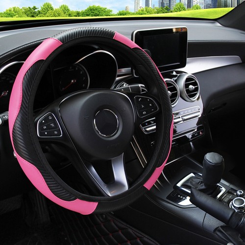 Universal 15''/38cm Leather Car Steering Wheel Cover Anti-slip Accessories Pink - Picture 11 of 12