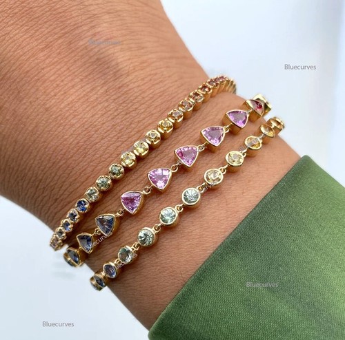 Juego de Pulsera de Tenis Rainbow Zafiro y Rubí Oro 14k Ombre Pulsera Multi - Imagen 3 de 4