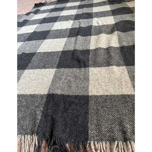 Blarney Lanificio Grigio Panna Neutro Plaid Frange Coperta Lana 57x65 - Foto 3 di 7