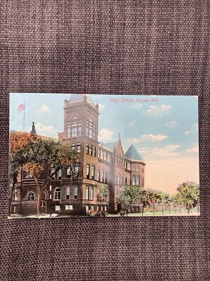 Racine WI-Wisconsin, High School, Antique, Vintage 1912  Postcard