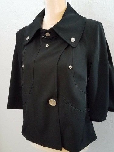 SIMON CHANG WOMENS SIZE 8 BLACK SHORT SLEEVE ONE BUTTON JACKET BLAZER - Picture 5 of 7
