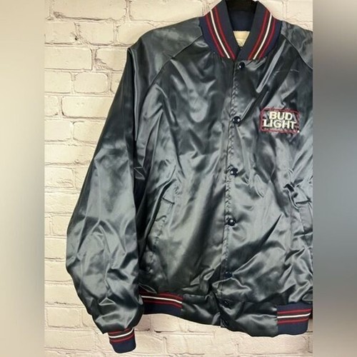 Bomber Bud Light vintage anni 80/90 blu raso nylon giacca varsity taglia media - Foto 4 di 13