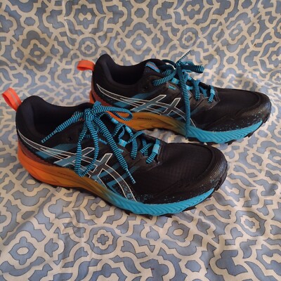 Asics GEL Trabuco 9 duo max men's sz 8 black orange blue proceeds to charity 