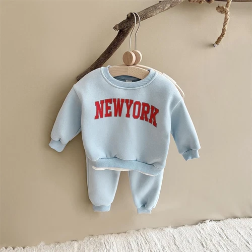 Conjunto de 2 piezas de ropa de invierno para bebés niños cálido terciopelo informal impresión de letras conjunto para niños - Imagen 22 de 39