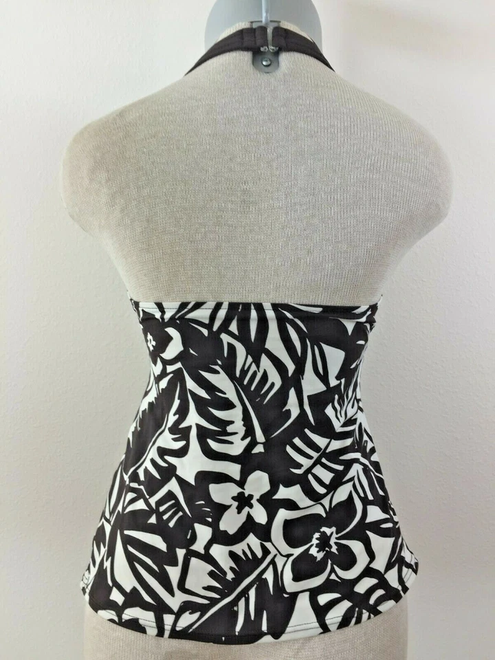Caribbean Joe Tankini TOP ONLY Traje de Baño Talla 8 Floral Marrón Beige Halter Baño Foto 4 de 4