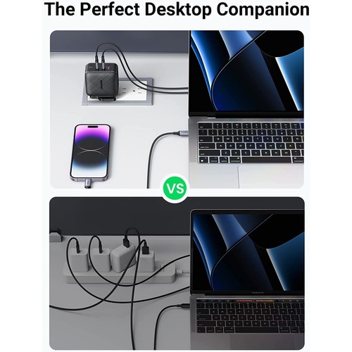 UGREEN Charger 65W GaN Quick Fast 4 Port USB C USB A 3 Pin UK Adapter Plug Only - Picture 7 of 24