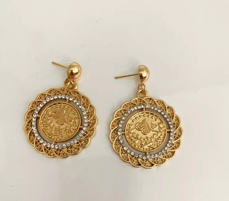 22K Gold Plated Dubai Moroccan Turkish Dangle Coin Earrings Indian Hoop  Earring | eBay