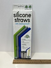 3  Straws Reusable Silicone Drinking Straw with Cleaning Brush, New