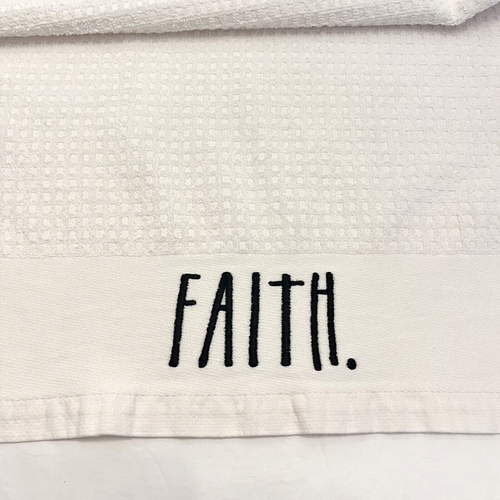 Rae Dunn Kitchen Hand Towel White Black Waffle Terry Cotton FAITH Embroidered - Picture 10 of 17