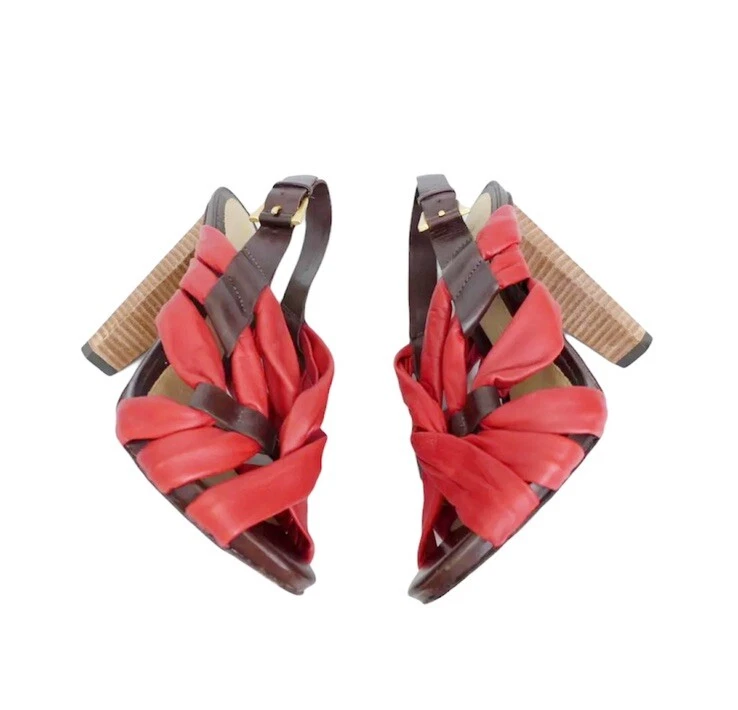 LAMB L.A.M.B. SANDÁLIA TAMIKA VERMELHA E MARROM COM TIRAS SAPATOS SALTO ALTO TAMANHO 6.5 - Imagem 2 de 4