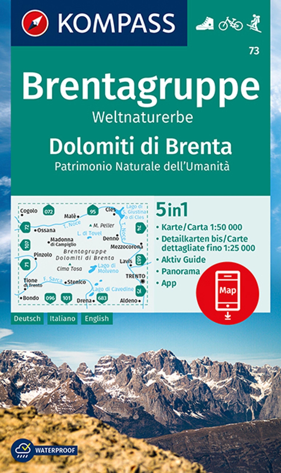 Kompass Wanderkarte 73 Brentagruppe, Weltnaturerbe, Dolomiti Di Brenta