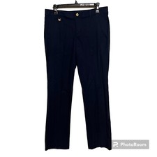 LAUREN RALPH LAUREN Navy Blue Straight Leg Pants Size 8 Cotton Casual
