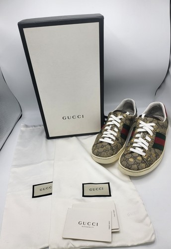 Gucci Ace GG Supreme Gold Bienen Turnschuhe beige Ebenholz 548950 US 8,5 gebraucht - Bild 2 von 13